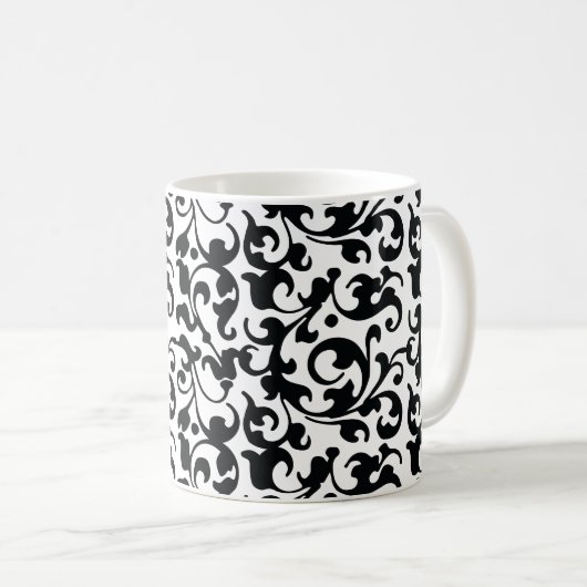 Elegant Black en White Damask Swirls Koffiemok (Voorkant rechts)