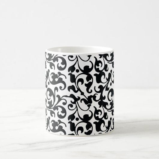 Elegant Black en White Damask Swirls Koffiemok (Center)