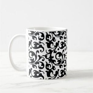 Elegant Black en White Damask Swirls Koffiemok
