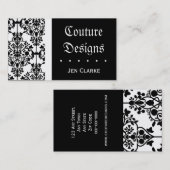 Elegant Black en White Damask Visitekaartje (Voorkant / Achterkant)
