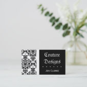 Elegant Black en White Damask Visitekaartje (Staand voorkant)