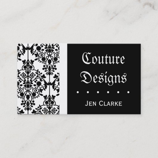 Elegant Black en White Damask Visitekaartje (Voorkant)