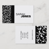 Elegant Black en White Damask Visitekaartje (Voorkant / Achterkant)