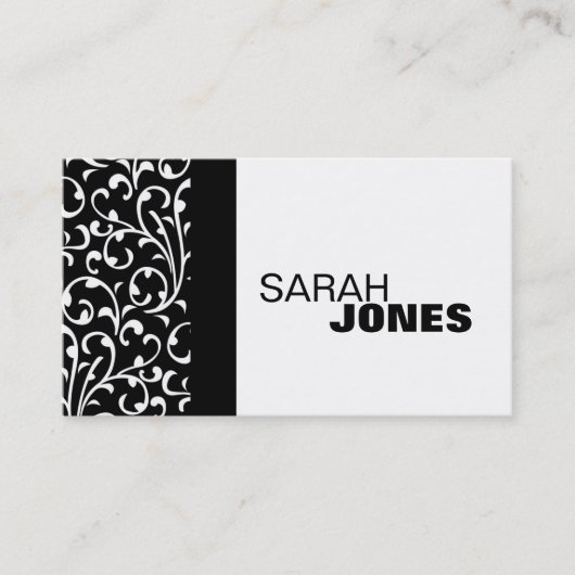Elegant Black en White Damask Visitekaartje (Voorkant)