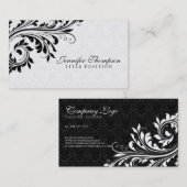 Elegant Black en White Damask Visitekaartje (Voorkant / Achterkant)