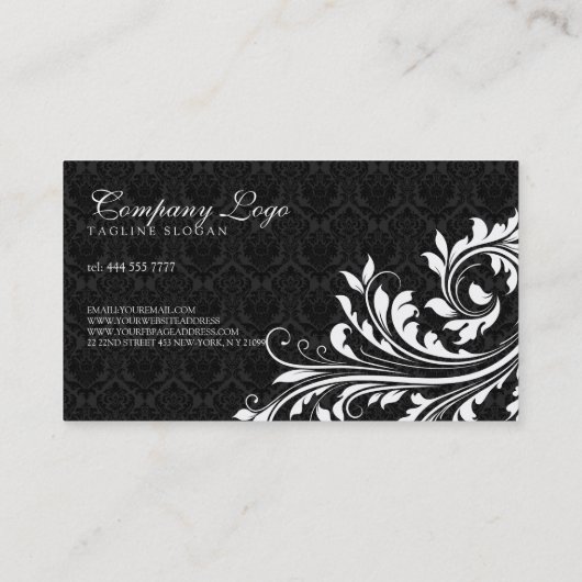 Elegant Black en White Damask Visitekaartje (Achterkant)