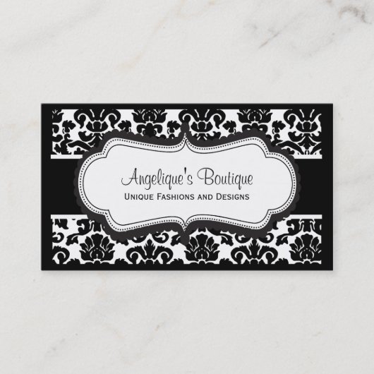 Elegant Black en White Damask Visitekaartjes (Voorkant)
