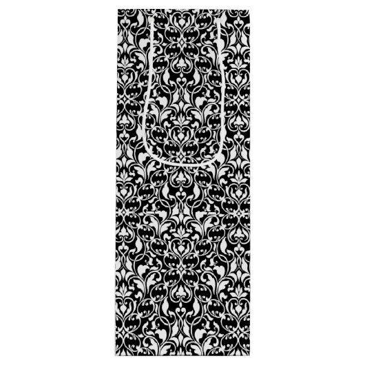 Elegant Black en White Damask Wijn Cadeautas (Voorkant)