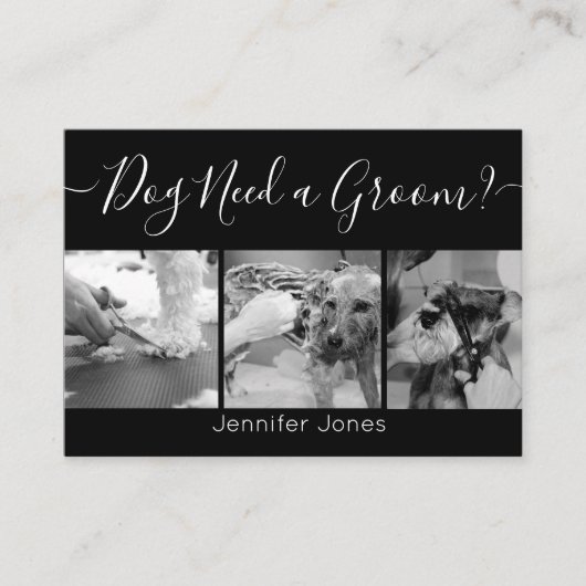 Elegant Black en White Dog Grooming Voeg Logo toe Visitekaartje (Voorkant)