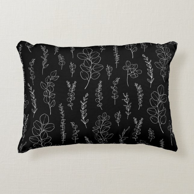 Elegant Black en White Eucalyptus Pattern Accent Kussen (Voorkant)