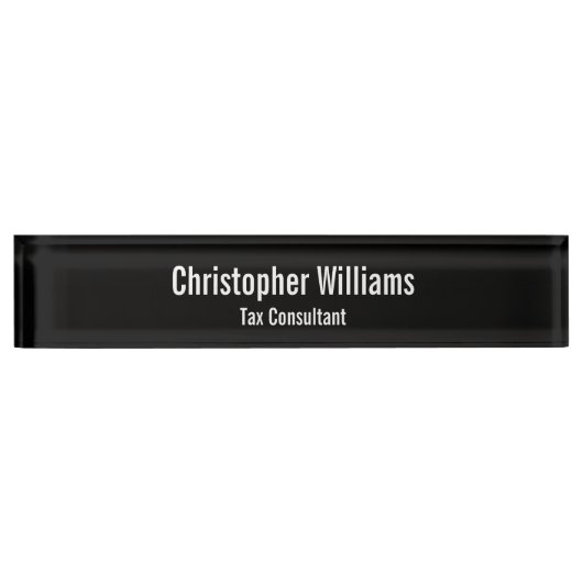 Elegant Black en White Executive Kantoor Titel Naambordje (Voorkant)