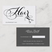 Elegant Black en White Fancy Script Hair Stylist Visitekaartje (Voorkant / Achterkant)