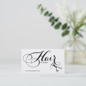 Elegant Black en White Fancy Script Hair Stylist Visitekaartje (Staand voorkant)