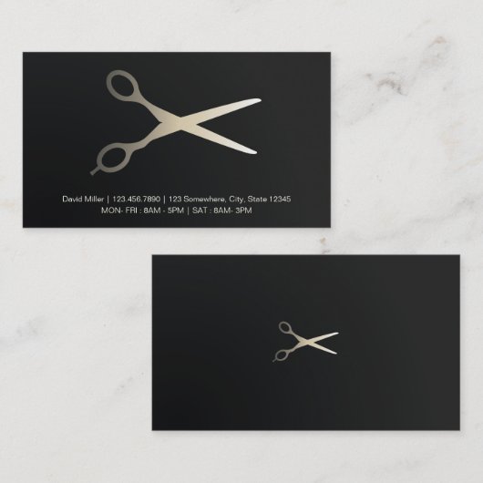 Elegant Black en White Faux Gold Barber Visitekaartje (Voorkant / Achterkant)