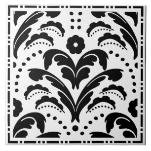 Elegant Black en White Floral Art Deco Damask Tegeltje