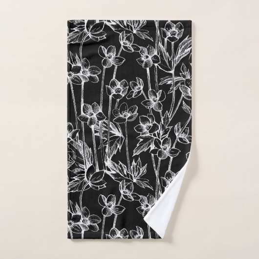 Elegant Black en White Floral Bad Handdoek (Handdoek)