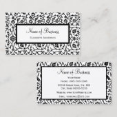 Elegant Black en White Floral Damask Pattern Visitekaartje (Voorkant / Achterkant)