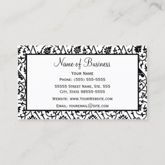 Elegant Black en White Floral Damask Pattern Visitekaartje (Achterkant)