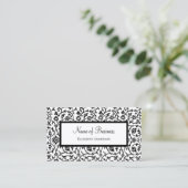 Elegant Black en White Floral Damask Pattern Visitekaartje (Staand voorkant)