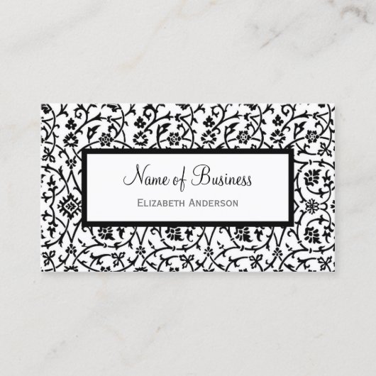 Elegant Black en White Floral Damask Pattern Visitekaartje (Voorkant)