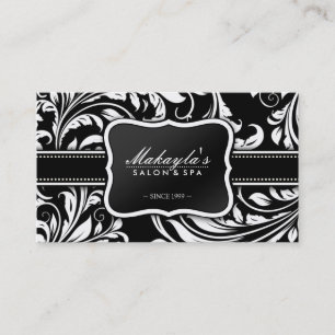 Elegant Black en White Floral Damask Salon Visitekaartje