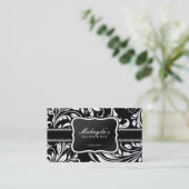 Elegant Black en White Floral Damask Salon Visitekaartje (Staand voorkant)