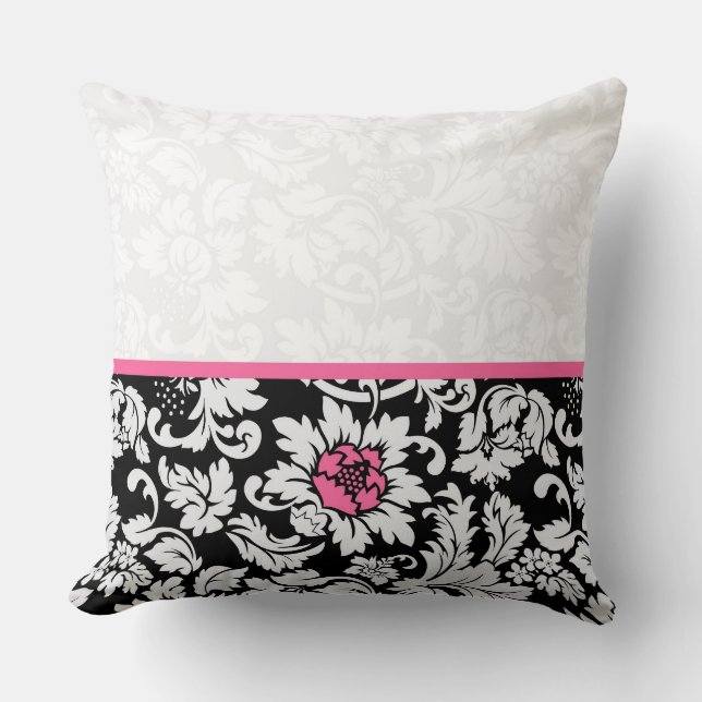 Elegant Black en White  Floral Damaskers Kussen (Voorkant)