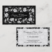 Elegant Black en White Floral Damaskers Visitekaartje (Voorkant / Achterkant)