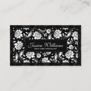 Elegant Black en White Floral Damaskers Visitekaartje