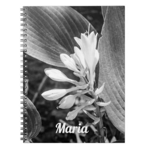 Elegant Black en White Floral Foto gepersonaliseer Notitieboek