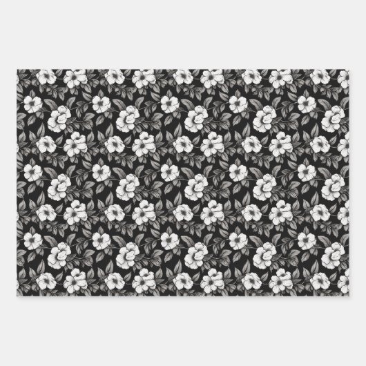 Elegant Black en White Floral Inpakpapier Vel (Voorkant 3)