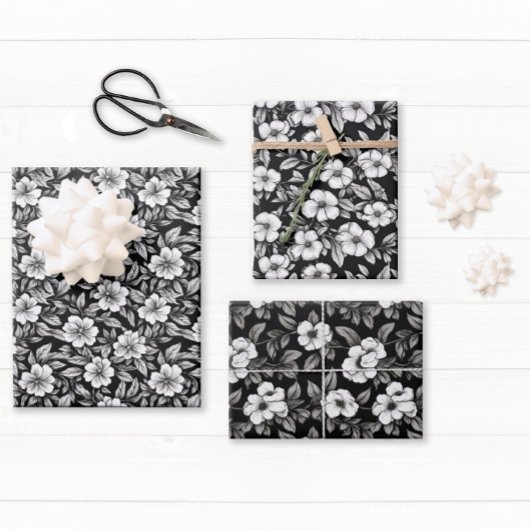 Elegant Black en White Floral Inpakpapier Vel