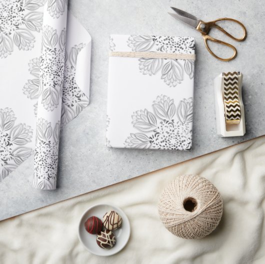 Elegant Black en White Floral Mandala Pattern Cadeaupapier (Crafts)