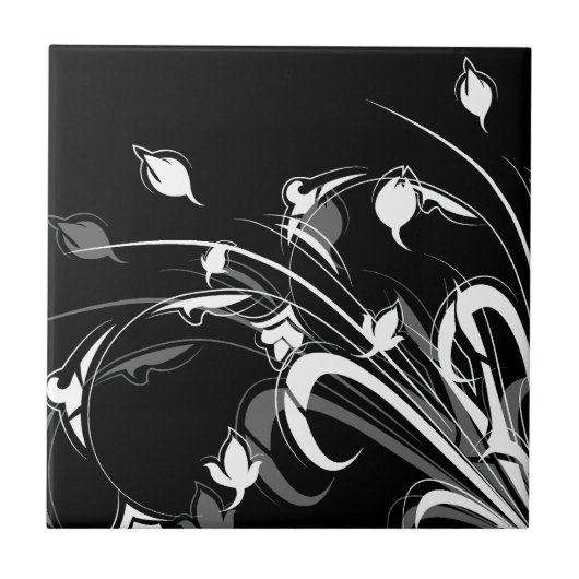 Elegant Black en White Floral Tegeltje (Voorkant)