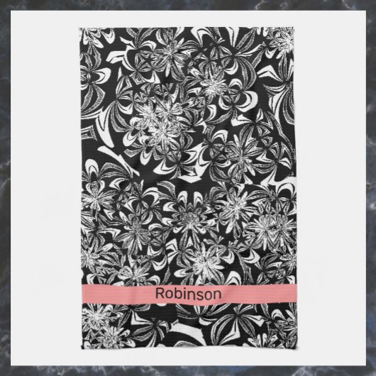 Elegant Black en White Floral Theedoek