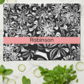 Elegant Black en White Floral Theedoek (Gevouwen)