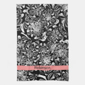 Elegant Black en White Floral Theedoek (Verticaal)