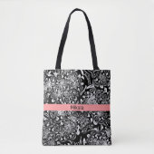 Elegant Black en White Floral Tote Bag (Voorkant)