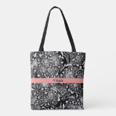 Elegant Black en White Floral Tote Bag (Achterkant)