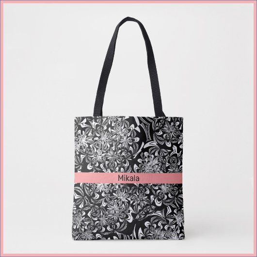 Elegant Black en White Floral Tote Bag