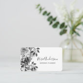 Elegant Black en White Floral Typografie Visitekaartje (Staand voorkant)