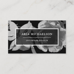 Elegant Black en White Floral Visitekaartje