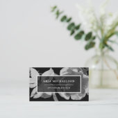 Elegant Black en White Floral Visitekaartje (Staand voorkant)