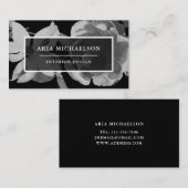 Elegant Black en White Floral Visitekaartje (Voorkant / Achterkant)