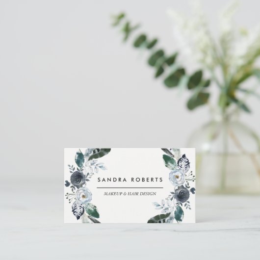 Elegant Black en White Floral Wreath Hair Beauh Visitekaartje (Staand voorkant)