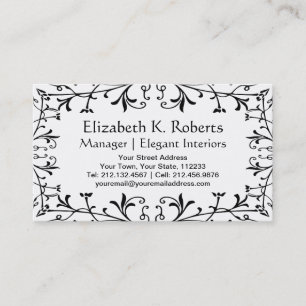 Elegant Black en White Flourish Artistic Designer Visitekaartje