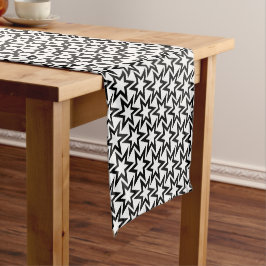Elegant Black en White Geometric Star Pattern Korte Tafelloper
