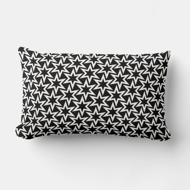 Elegant Black en White Geometric Star Pattern Kussen (Voorkant)