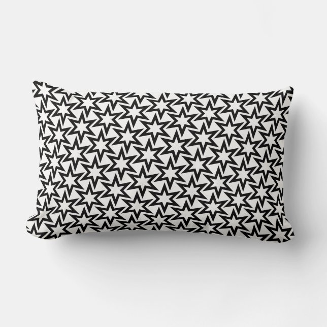 Elegant Black en White Geometric Star Pattern Kussen (Voorkant)