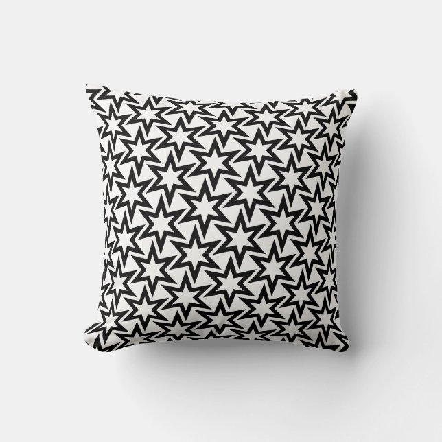 Elegant Black en White Geometric Star Pattern Kussen (Voorkant)